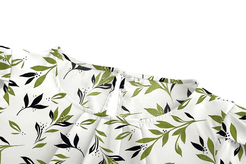 TASAMO Women's Printed Flouncing Flared Short Sleeve Blouse Top Shirts Floral (Small,FP Light Green 01) - Image 3